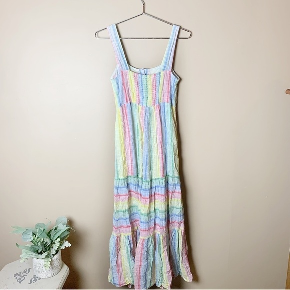 [Urban Outfitters] Rainbow Multi Colored Cotton Blend Tiered Skirt Maxi Dress - Picture 11 of 11